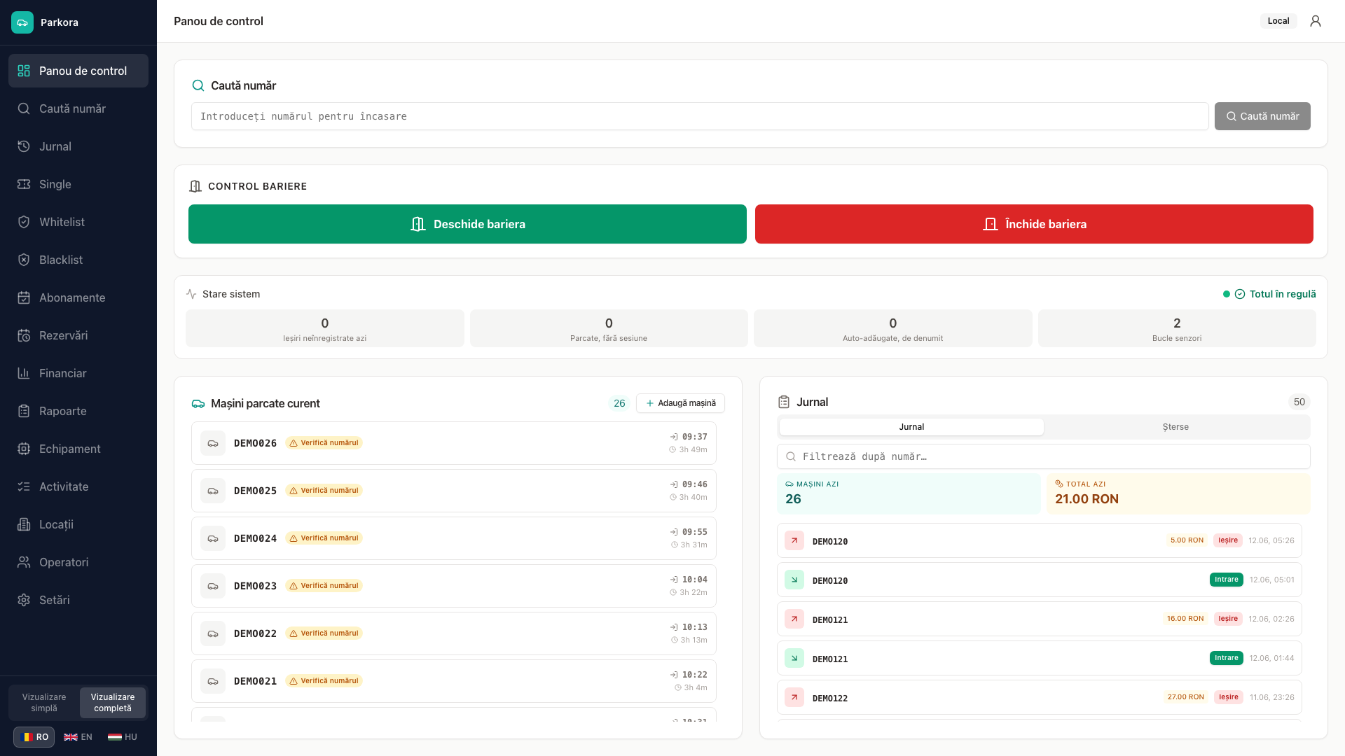 Parkora — operator dashboard